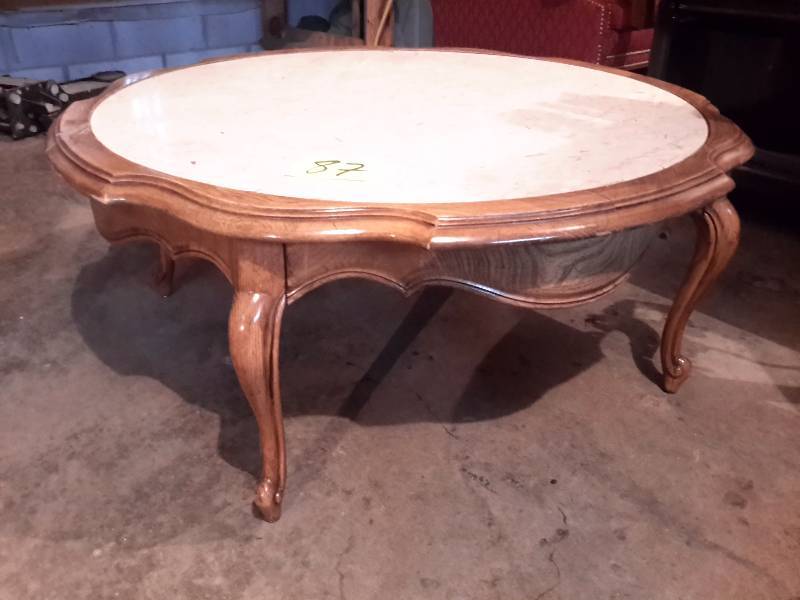 lot 87 image: Marble top, Mid Century style. .Maple wood.