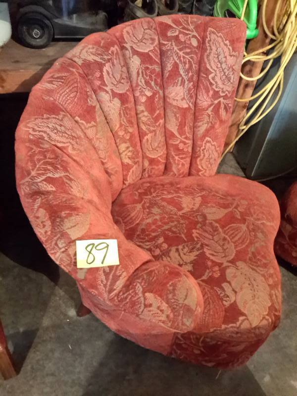 lot 89 image: 2 curved shell shaped stuffed chairs