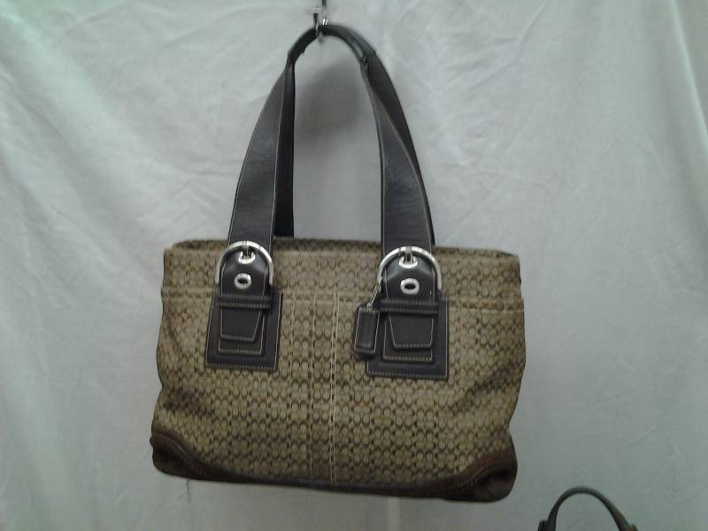 Genuine COACH Leather Trim Signature Handbag