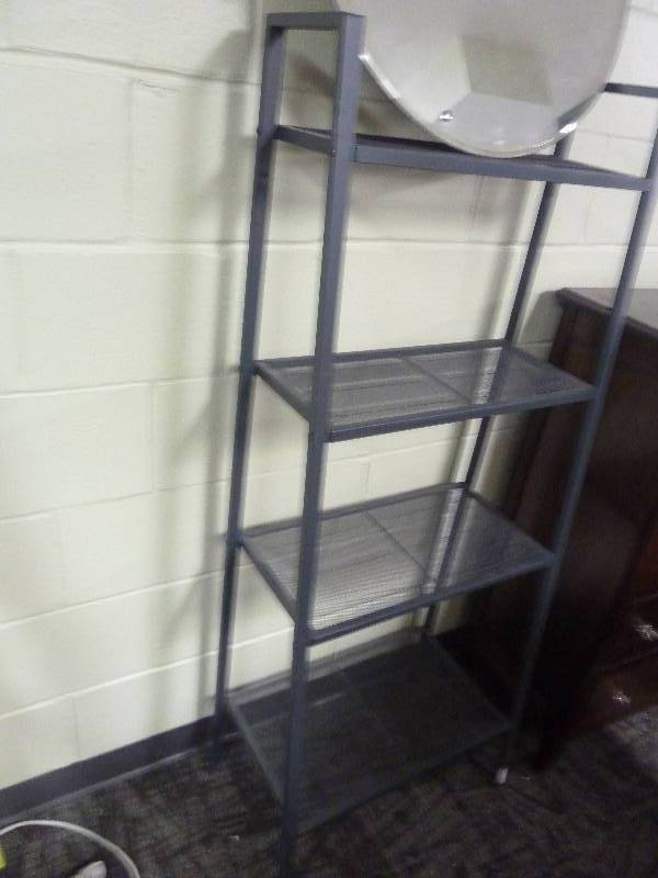 Metal Shelf and Vintage Round Beveled Mirror