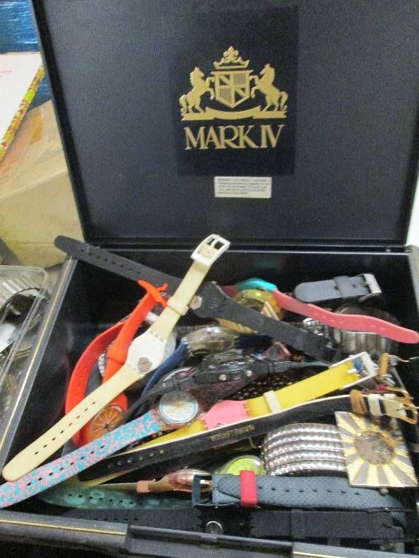 lot 41 image: box of watches, watch bands rolls o...