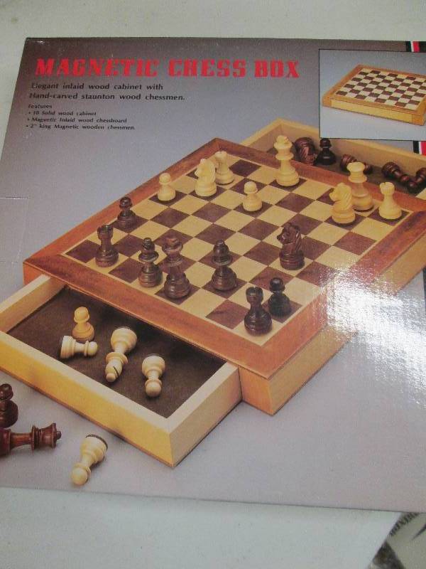 lot 54 image: magnetic chess box with pieces ...