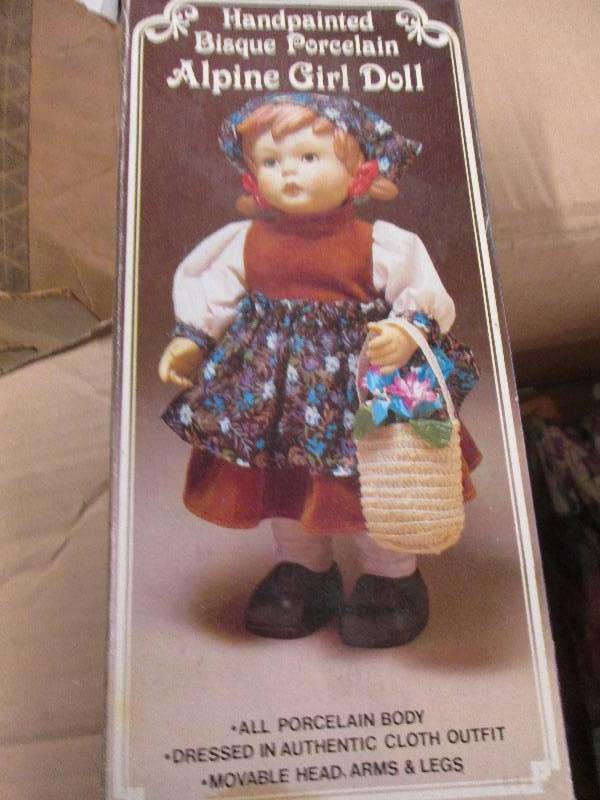 lot 113 image: hand painted alpine girl doll, 2 pu...