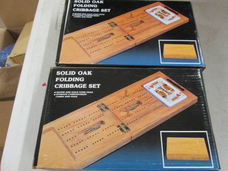 lot 261 image: 2 solid oak folding cribbage sets w...