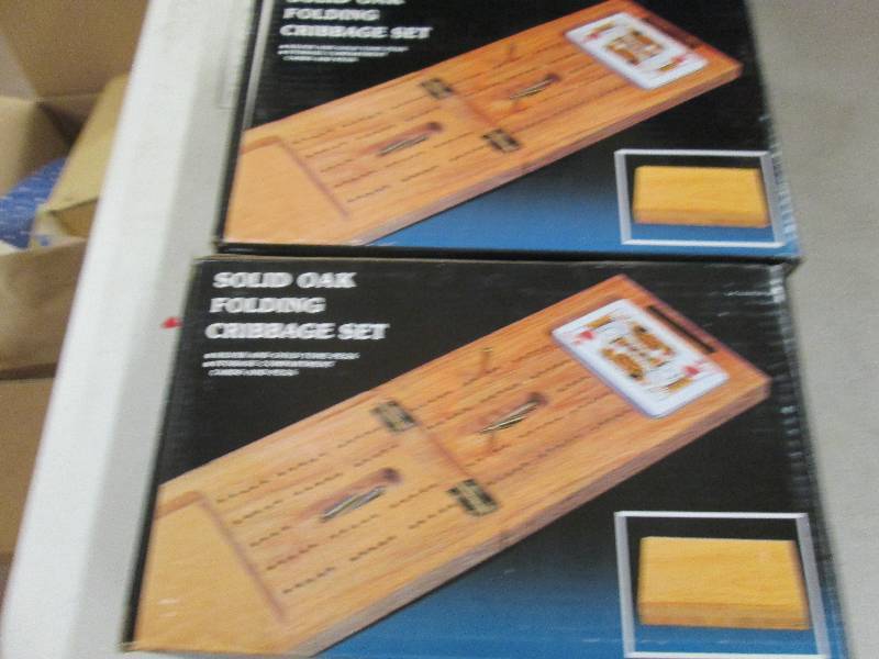 lot 262 image: 2 solid oak folding cribbage sets w...