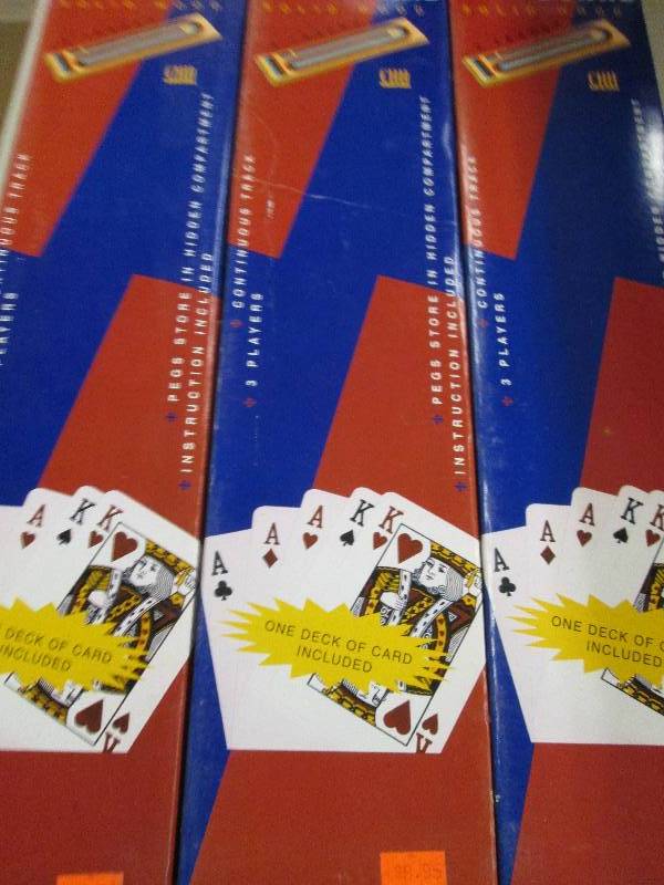 lot 265 image: 3 cribbage boards solid wood 3 trac...