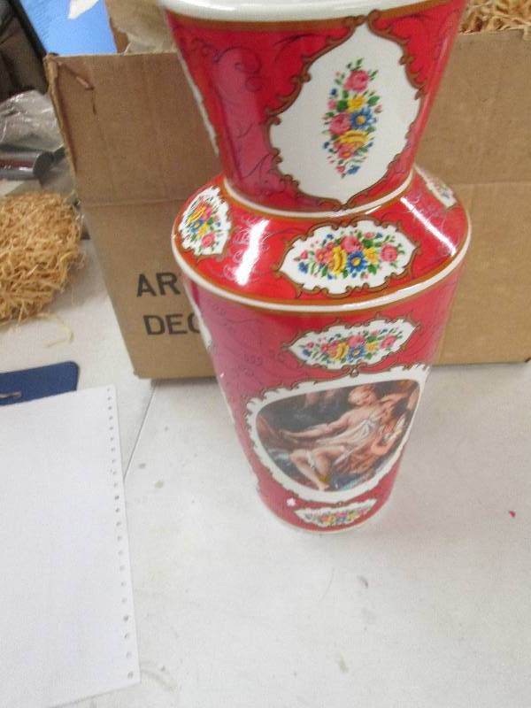 lot 378 image: large red vase 14 inches tall...