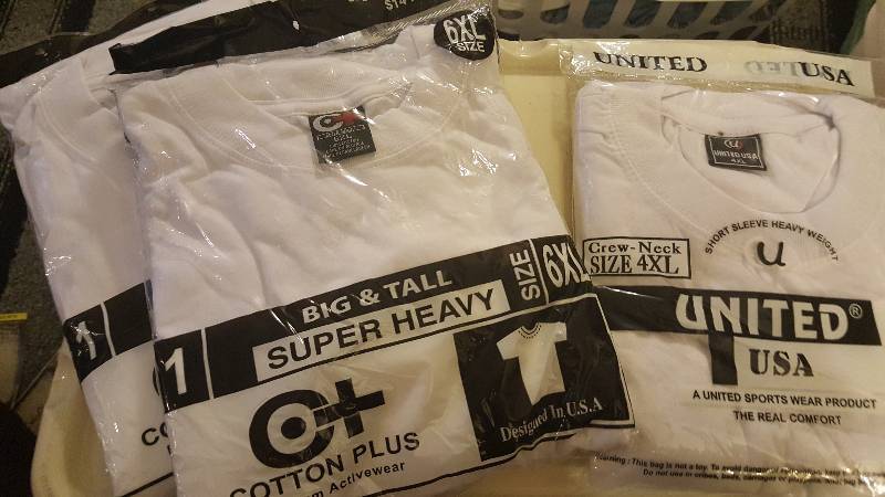 Lot of 3 unused adult white t-shirts 4 to 6x