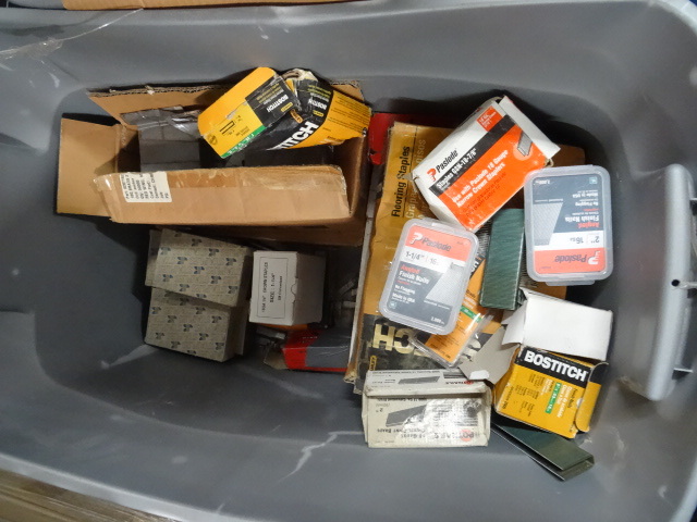 lot 8 image: Bin of staples and finish nails
