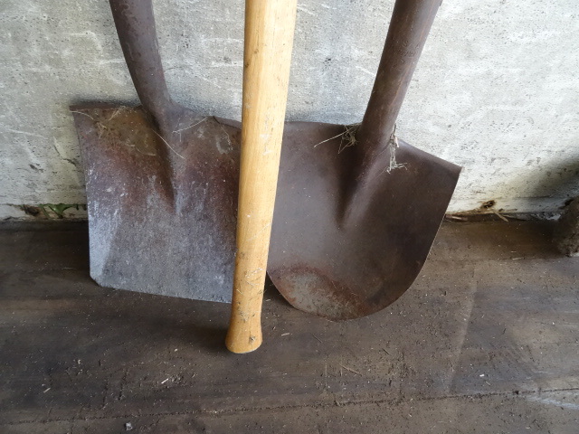 lot 19 image: 2 shovels and a axe handle