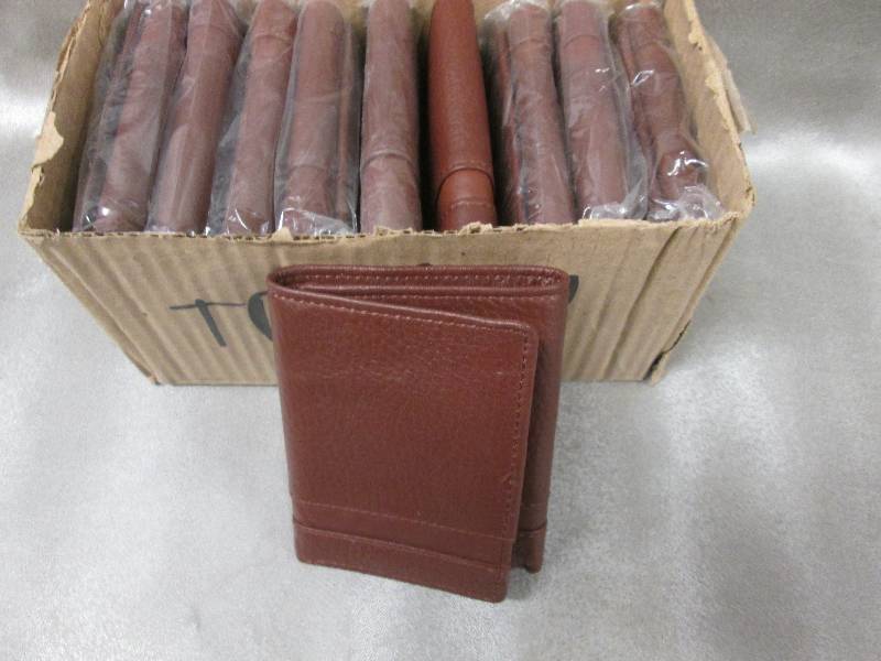 lot 55 image: Lot of 10 Brown Leather Tri-Fold Wa...