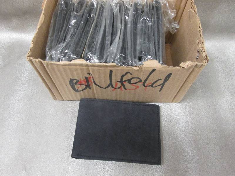 lot 56 image: Lot of 12 Black Suede Leather Bifol...