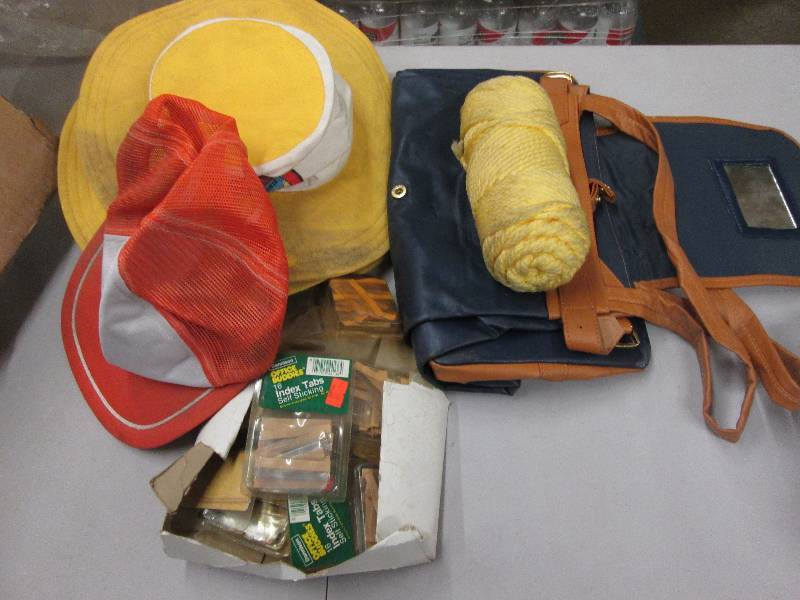 lot 123 image: Tote, Hats, Index tabs, Yellow Cord...