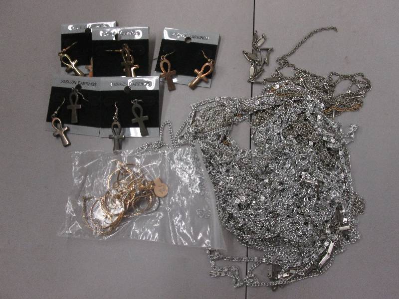 lot 196 image: Misc Assorted Length Chains, Earrin...