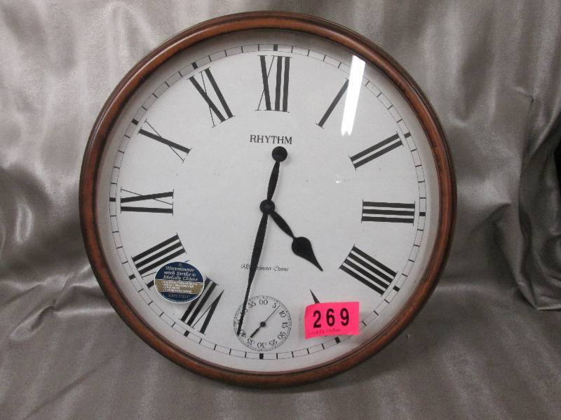 lot 252 image: 20 inch Rhythm Brown Clock Retail $...