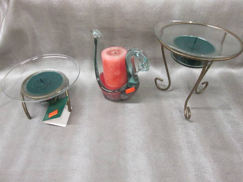 lot 281 image: Lot of 3 Candles with Holders...