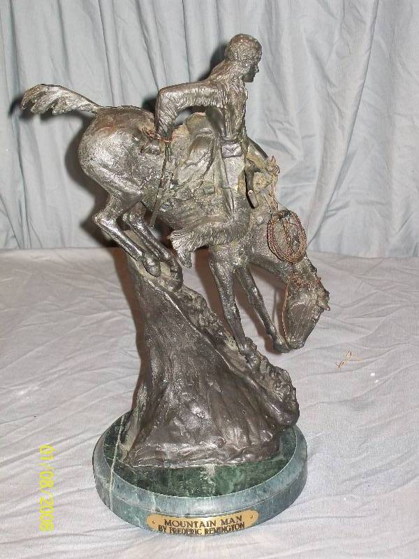 lot 43 image: Vintage Frederic Remington Mountain Man Solid Bronze Collectible Sculpture Statue  15 tall from base
