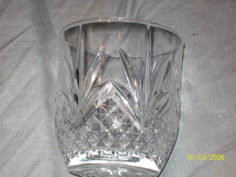 lot 70 image: 8- Vintage 3-12 6 oz Old Fashioned Tumblers with Criss Cut Fan Design. Unknown Maker.