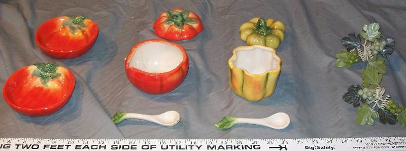 lot 75 image: 10 Piece Ceramic Vegetable Condiment Table Collection.