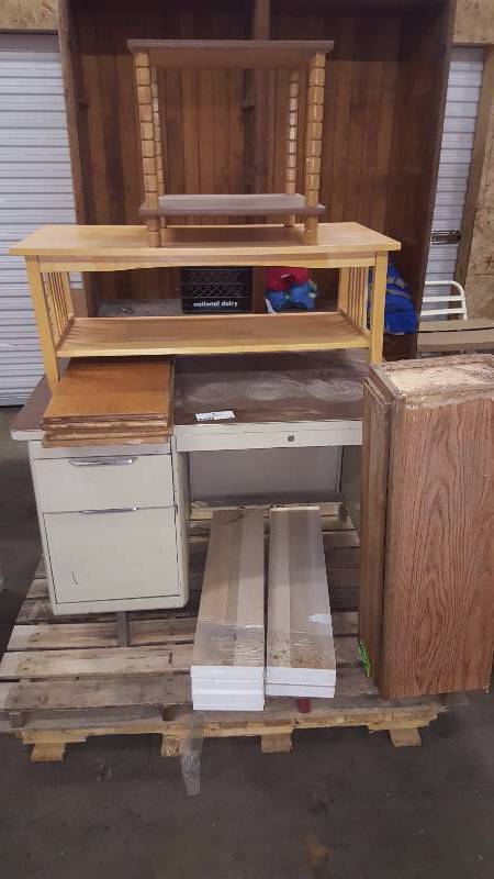 lot 114 image: Steel Desk, Shelving, Coffee Table, Planter Stand