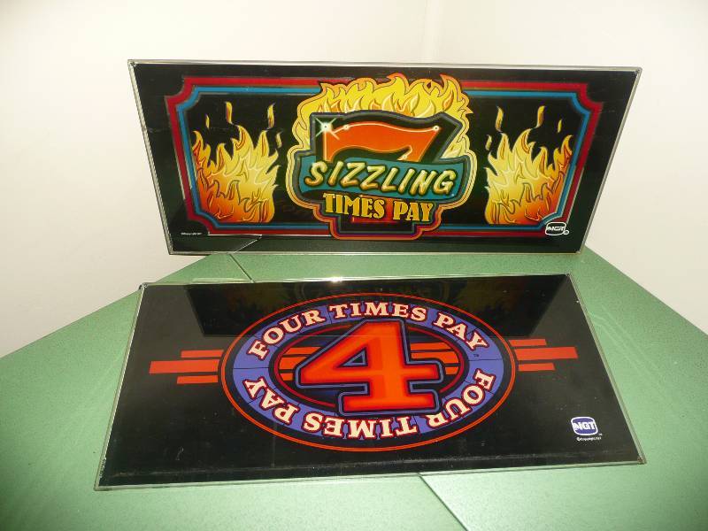 SIZZLING SEVEN & 4 TIMES SLOT MACHINE BACK GLASS - COULD EASILY BE MADE INTO A LIGHT