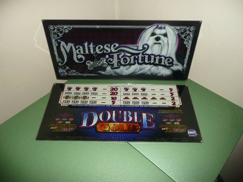 DOUBLE GOLD & MALTESE SLOT MACHINE BACK GLASS - COULD EASILY BE MADE INTO A LIGHTS