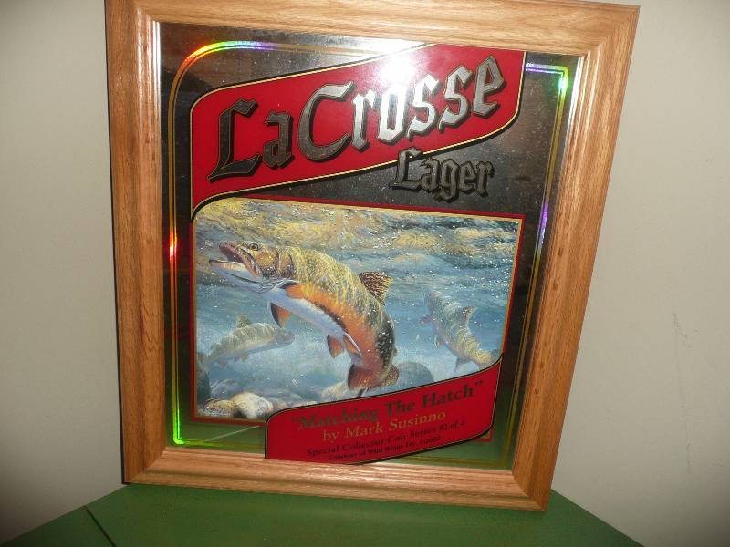 NOS LaCROSSE LAGER -MATCHING THE HATCH- MIRROR 17 BY 19