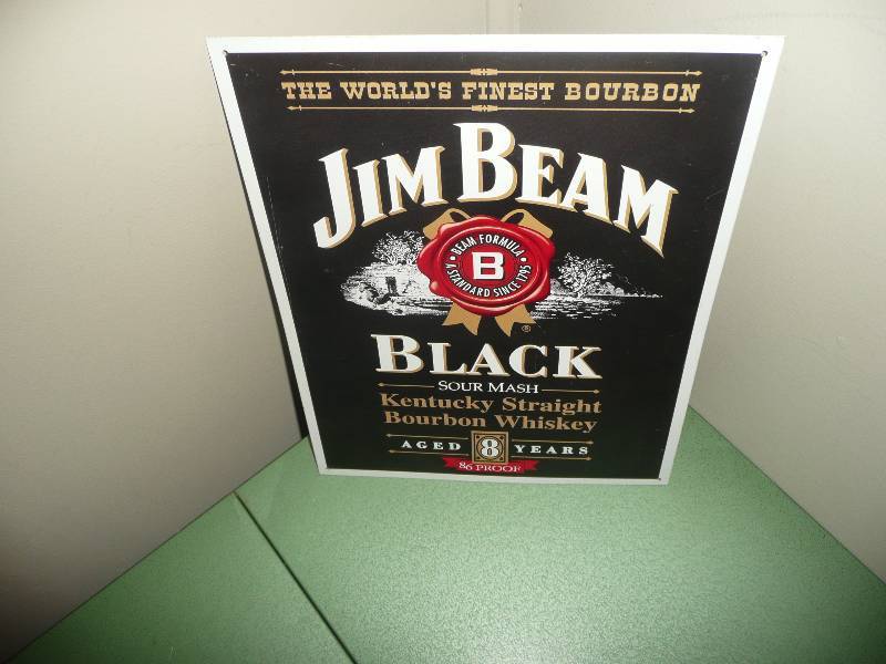 JIM BEAM BLACK TIN SIGN 12 12 BY 16