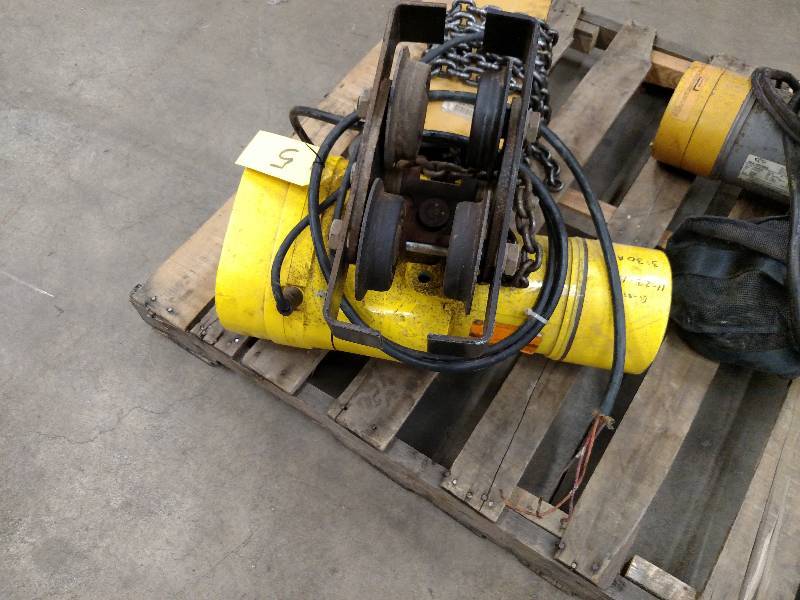 lot 5 image: Budget Electric Chain Hoist with Tr...