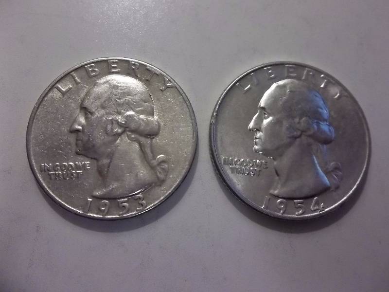1953, 1954 D Washington Quarters BU