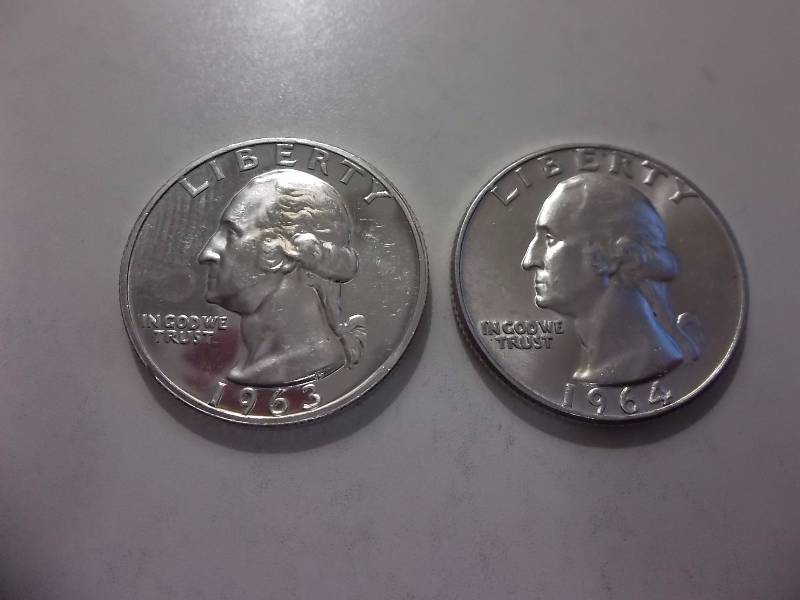 1963, 1964 Washington Quarters (From Mint Set, 1964 BU)