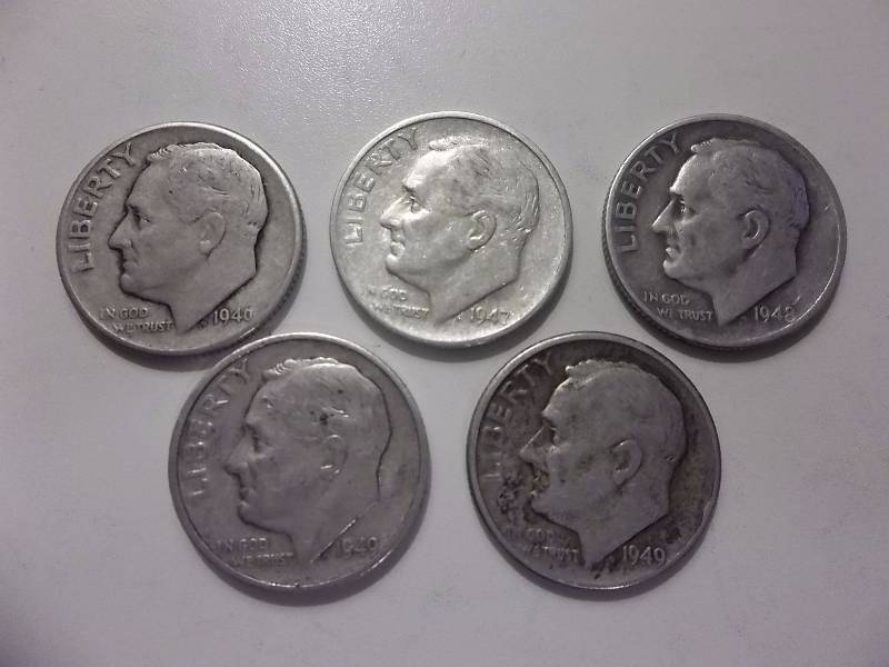 1946,1946S,1947S,1948S, 1949D Roosevelt Dimes Higher Grades