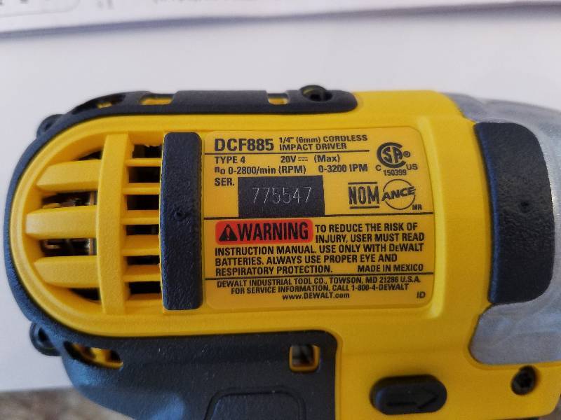 lot 22 image: DeWalt Cordless Imppact Driver 20v MAX DCF 885