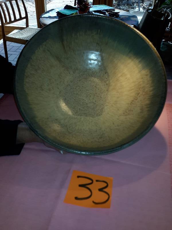 lot 33 image: 14 in x 5 in h. Crockery Bowl.. EXCELLENT SHAPE. .No cracks  By MAX in 1987
