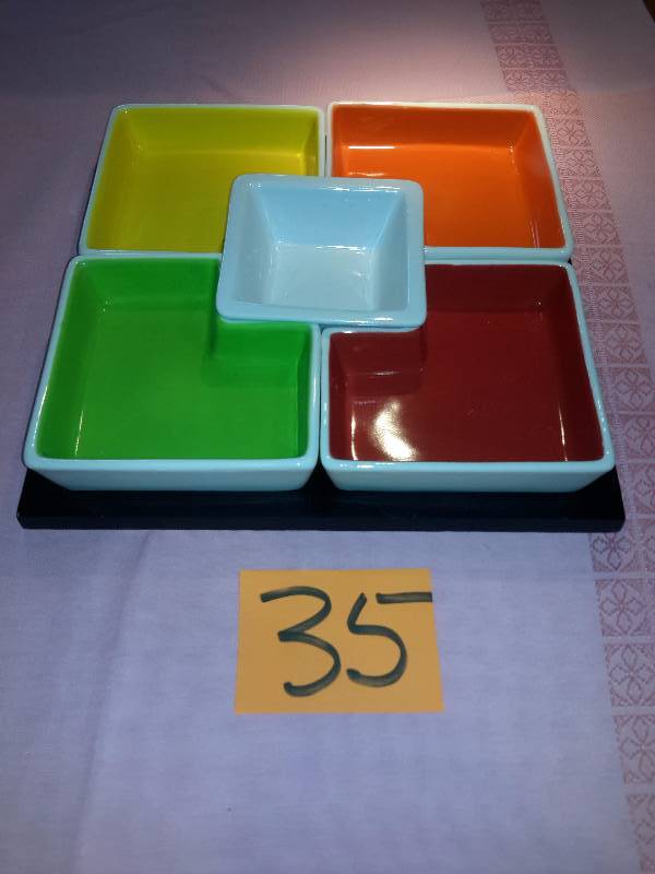 lot 35 image: 12in x 12in 4 compartment plus center compartment Serving.. Very colorful.