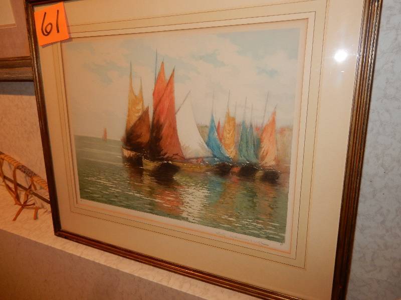 lot 61 image: Nice Harbour Scene, by ER Baumont.  ORIGINAL artist Proof.