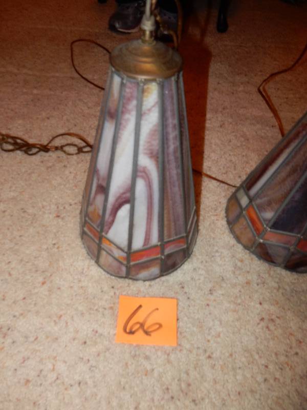lot 66 image: 2 sTained glass lamps.. Were original to this house. Made by Henry Valukas