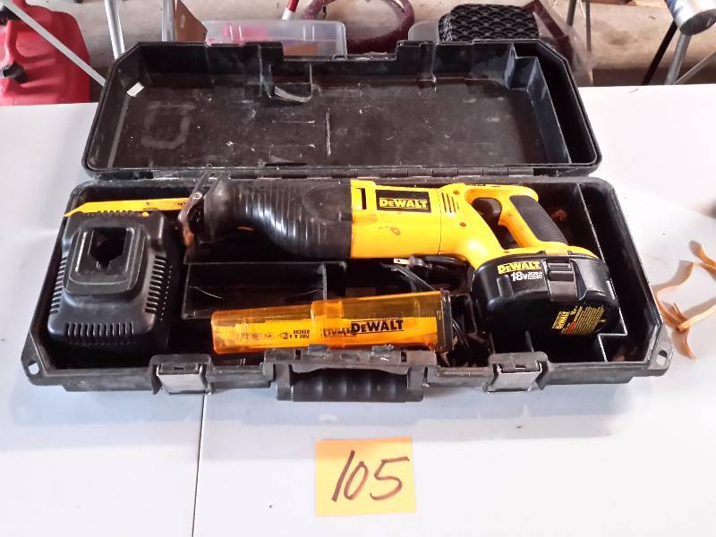 lot 105 image: DEWALT, CORDLESS Reciprocating Saw..Includes charger