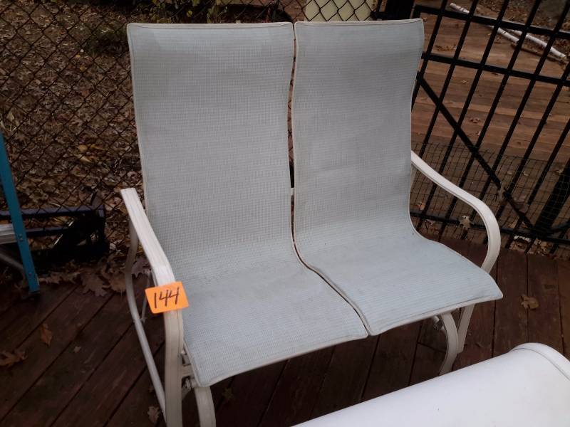 lot 144 image: Homecrest, 2 person glider with matching coffee tablefoot rest