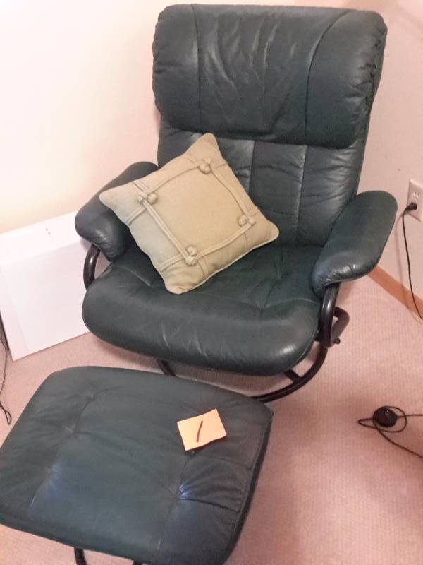 lot 1 image: Leather with coated Fabric and Polyester Chair and Ottoman