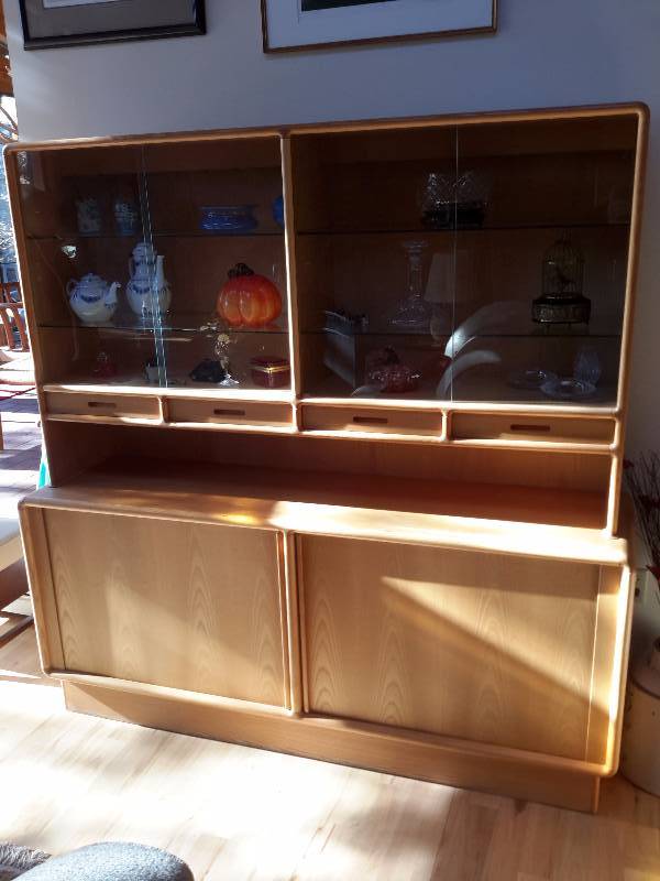 lot 5 image: Custom built hutch..  Light Oak Wood.. Top and lower sections