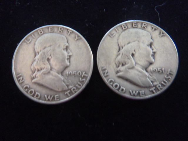 1950 and 1951 Benjamin Franklin Silver Half Dollar