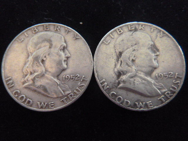 2 1952 Benjamin Franklin Silver Half Dollars