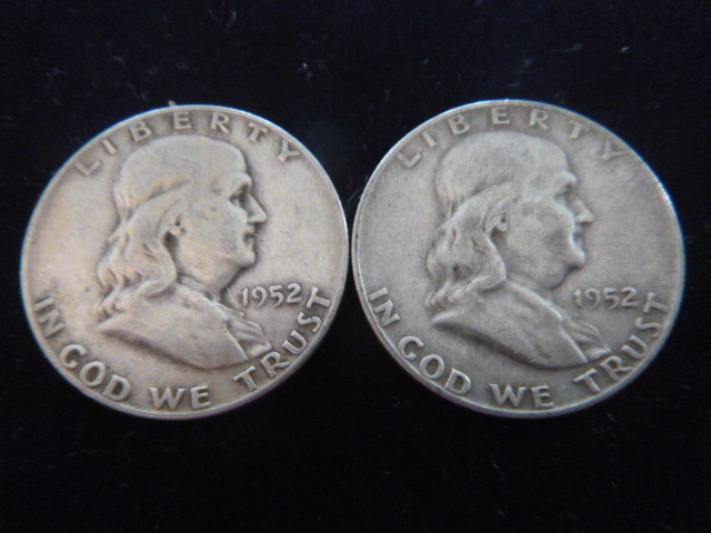 2 1952 Benjamin Franklin Silver Half Dollars