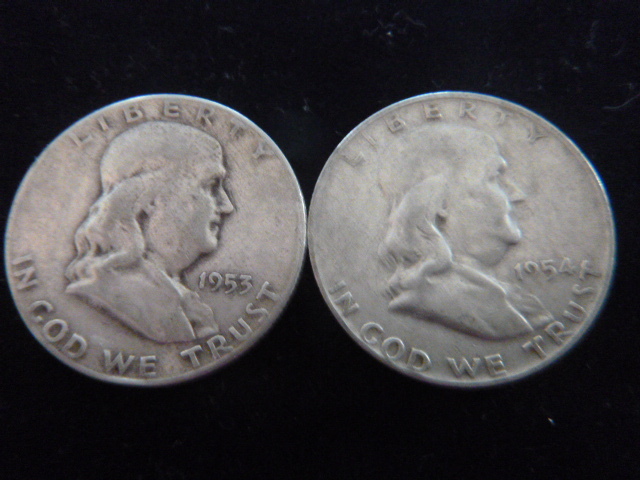 1953 and 1954 Benjamin Franklin Silver Half Dollars