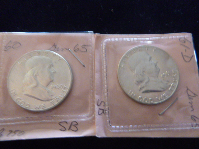 1960 and 1961 Benjamin Franklin Silver Half Dollars