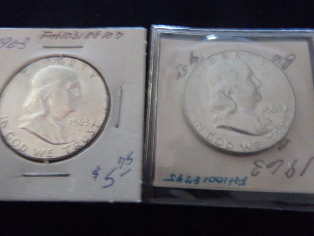 2 1963 Benjamin Franklin Silver Half Dollars