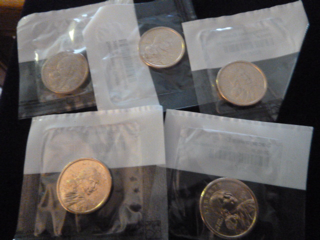 5 Sacagawea Uncirculated Dollar Coins