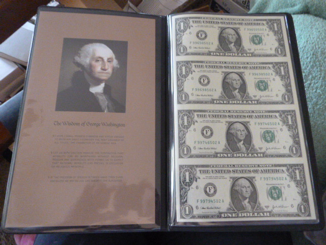 2003 A Uncut Sheet of 4 Crisp Uncirculated One Dollar Bills