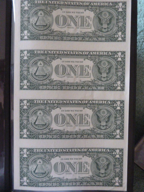 2003 A Uncut Sheet Of 4 Crisp Uncirculated One Dollar Bills Silver 